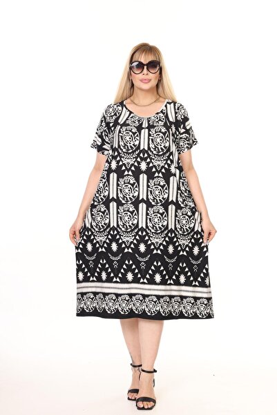 mami butik Μεγάλο μέγεθος κοντομάνικο φόρεμα με διπλή τσέπη στο γόνατο, κανονικό μέγεθος, κομψό, άνετο χτενισμένο φόρεμα από βισκόζη