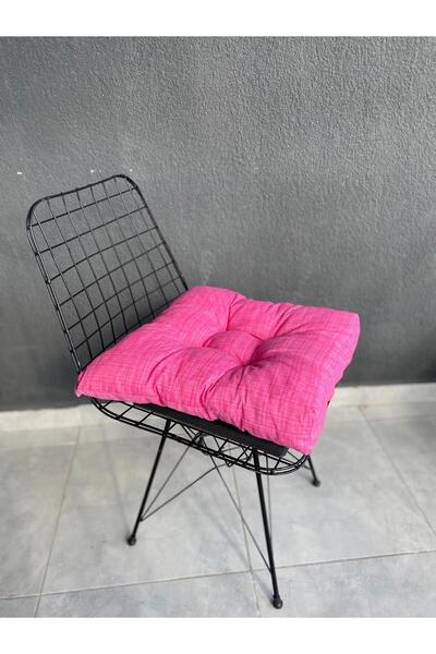 lazilla Pembe Renk Sandalye Minderi Düğme Dikişi Detaylı 40x40cm Bağcıklı