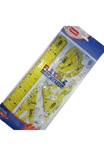 Mikro Set de desen cu riglă flexibilă galbenă, 4 piese, rezistent la rupere F...