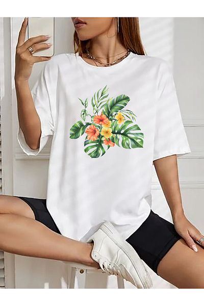 SUNFREE ΔΙΑΣΤΑΣΗ ΓΥΝΑΙΚΕΙΟ ΜΠΛΟΥΖΑ POPULAR TREND TROPICAL FLOWER PRINTED