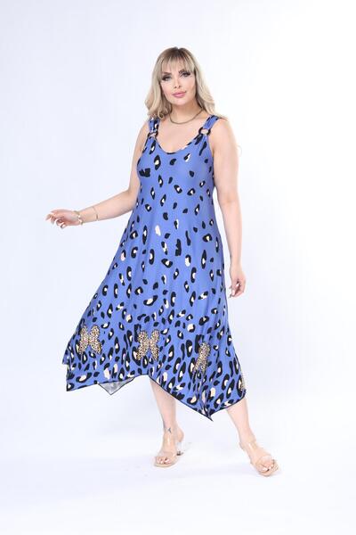 mami butik Φόρεμα από χτενισμένο βαμβάκι με ασύμμετρη κοπή και καλοκαιρινό λουράκι σε μεγάλο μέγεθος