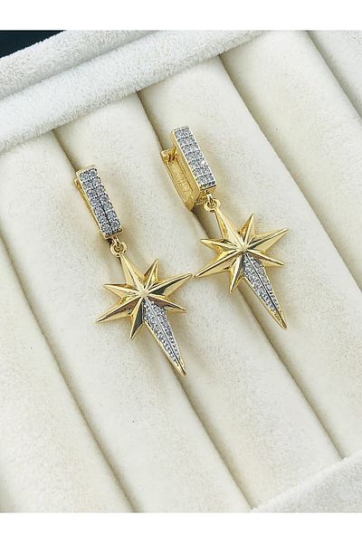DS DİAMONDSHOP Earrings Pole Star Model Zircon Stone New Season Bykp- 202504581