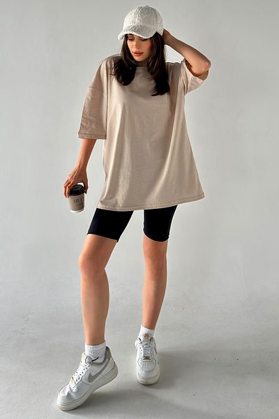 Trendseninle Γυναικείο μπλουζάκι μονόχρωμο μπεζ Oversize