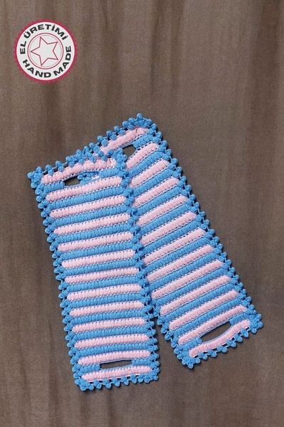 Uretti - Emine 9106 0854 Hand Knitted Double Colored 2-Piece Bath Washcloths - Pink / Blue