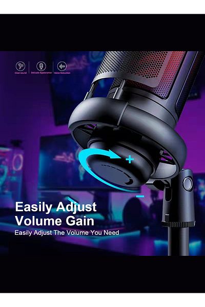 FlashHawk RGB Gaming Microphone for PC/PS5 with Volume Controlling, Pop Filter