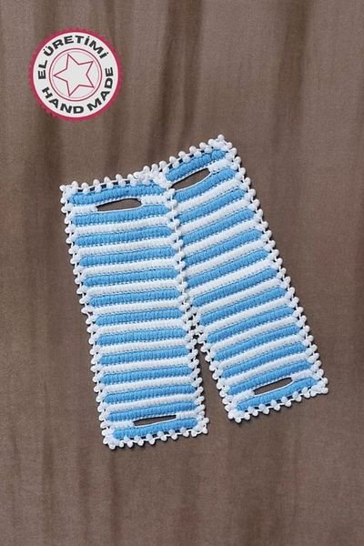 Uretti - Emine 9106 5296 Hand Knitted Double Colored 2-Piece Bath Washcloths - Blue