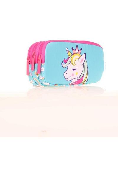 KAUKKO Παιδική τσάντα μολυβιού 3 θέσεων Toys Unicorn Blue L8155