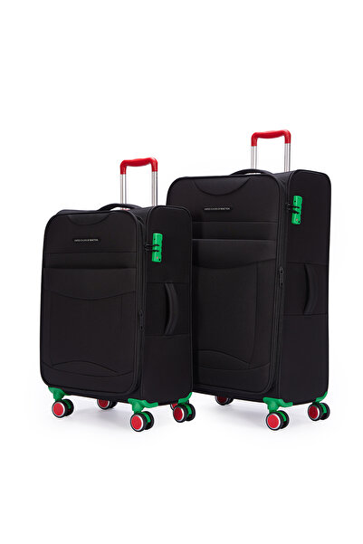 United Colors of Benetton Benetton 2'li Valiz Seti Büyük Ve Orta Boy Lüx Kumaş Valiz Siyah Bnt2800