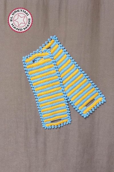 Uretti - Emine 9106 3061 Hand Knitted Double Colored 2-Piece Bath Washcloths - Yellow / Blue