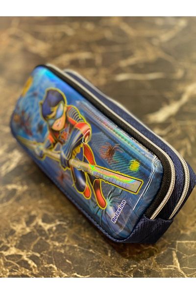 NEW AYER Relaxion 7D Embossed Men Student School 2 Compartment Pencil Bag Blue Pen Holder Pencil Case