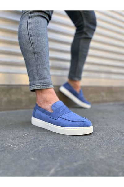 Zerenyus JY180 Estilo X Pantofi sport clasici pentru bărbați din piele de căprioară fără șireturi - albastru