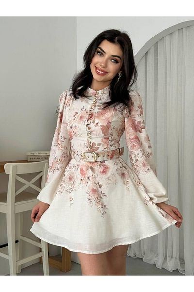 Buklemoda Floral Dress with Belt Detail