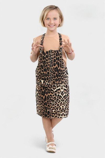 Pasur Bebe Girl's Leopard T-Shirt Salopet Dress