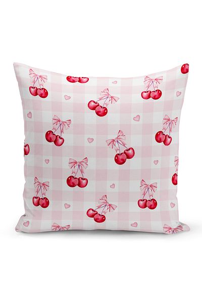 Bertille Home Husă de pernă cu imprimeu digital pe două fețe din seria Cherry cu fundă (cireș cu fundă)