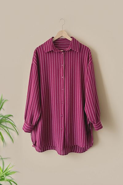MODAQU Striped Casual Shirt - Claret Red Model Men's Shoes