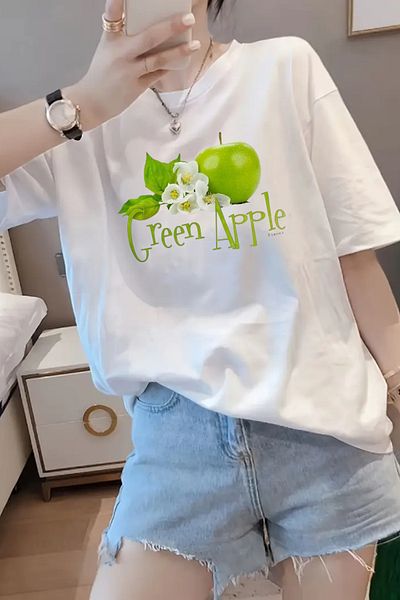 Touz Moda Μπλουζάκι ρετρό πράσινο μήλο με στάμπα Unisex Oversize