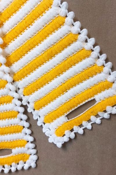 Uretti - Emine 9106 1365 Hand Knitted Double Colored 2-Piece Bath Washcloths - Yellow / White