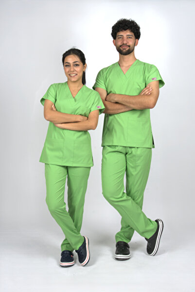 SEZA TEKSTİL Set de uniforme pentru medic și asistentă din Lycra Premium Flex unisex verde fistic