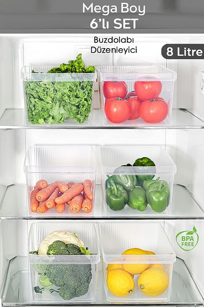 Meleni Home 6 Pieces In-Cabinet Refrigerator Organizer - Refrigerator Fruit Vegetable Storage Container Organizer Basket 8 Liters