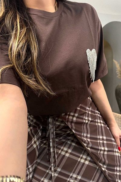 Sohotique By P Καρό φούστα με επένδυση από τούλι Bitter Brown