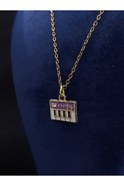 sarıyer silver Renkli Mine İşlemeli Org Piyano Klavye Model Müzisyen Hediye Müzik Temalı Sarı Kaplama Çelik Kolye