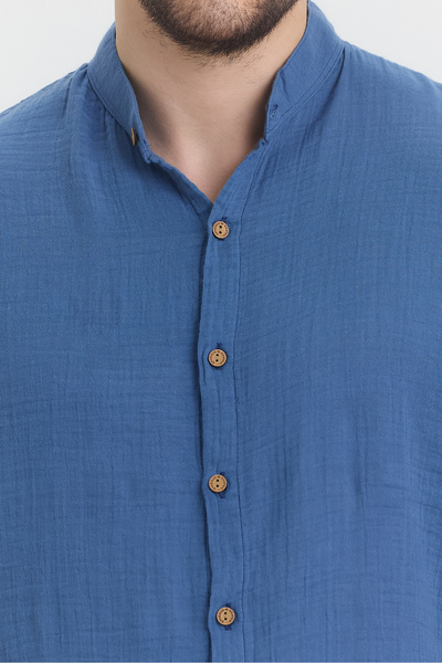 TCT TEKSTİL Чоловіча сорочка - Муслінова сорочка з коміром-стійкою та довгими рукавами - 4050