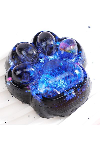 Flippy Squishy Pinch Family Jucarie Antistres Flippy, Labuta de Pisica cu Sclipici, 6.5x6 cm, 60g, Albastru