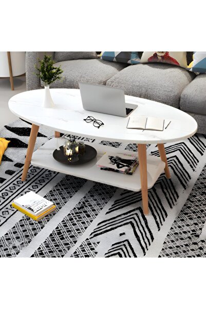 Taimi Oval Coffee Table with Double Layers Function,Stylish and Practical Design – Size 100x50x42cm