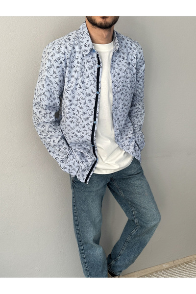 MİRMARONİ Slim Fit Long Collar Basic Ανδρικό ύφασμα από ποπλίνα σκιάς | Γιακά