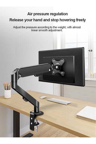 HILLPORT Single Monitor Arm Stand, Air Gas Spring Monitor Mount, Full Motion Swivel Monitor