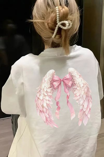 Touz Moda Μπλουζάκι ρετρό με φτερό αγγέλου με στάμπα Unisex Oversize