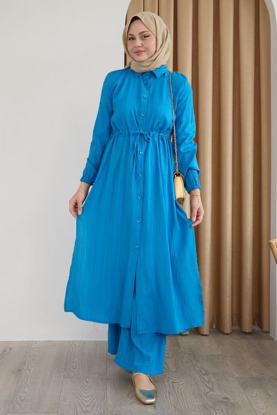 InStyle Costum albastru sprânceană cu tunică lungă și pantaloni