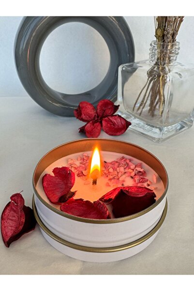 Nish Candles Sade ve Şık Kuru Gül Yaprağı ve Pembe Kumlarla Süslenmiş Egzotik...