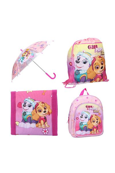 PAW PATROL Set 4 Piese, Ghiozdan Cu Doua Compartimente, Umbrela, Sac Sport Si Portofel, Multicolor,
