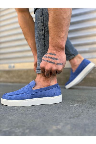 Zerenyus JY180 Estilo X Pantofi sport clasici pentru bărbați din piele de căprioară fără șireturi - albastru