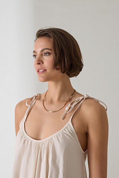 Setre Κρεμ Φόρεμα με λεπτομέρεια ώμου από βαμβακερό άνετο κομμένο