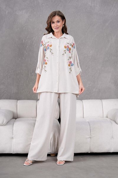 BURRASCA Embroidered Stone Linen Suit