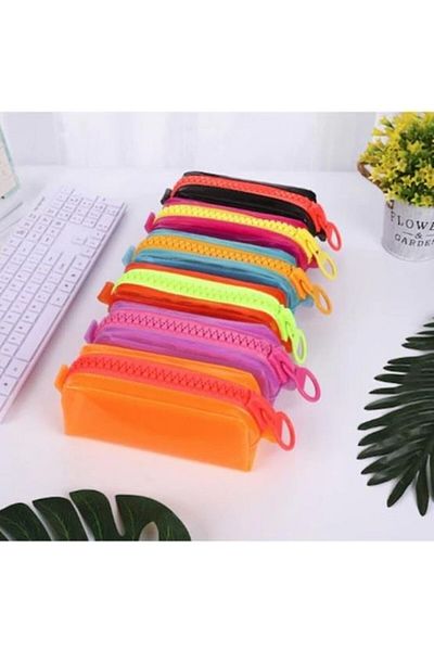 FKM Pen Holder Thick Zippered Pencil Case Neon Colors 1 Piece