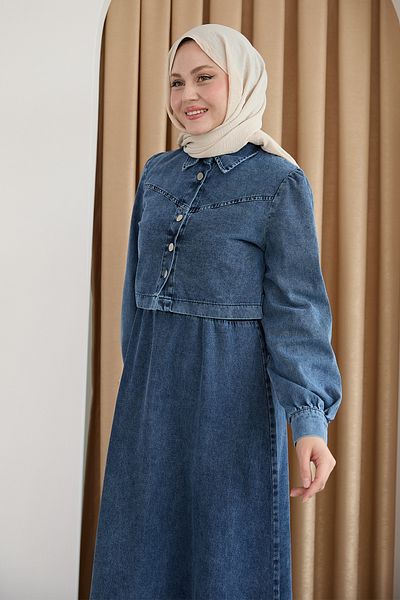 InStyle Rochie de blugi cu jachetă și costum albastru cu cravată în talie