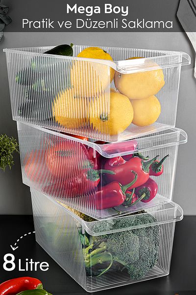 Meleni Home 3 Pieces In-Cabinet Refrigerator Organizer - Refrigerator Fruit Vegetable Storage Container Organizer Basket 8 Liters