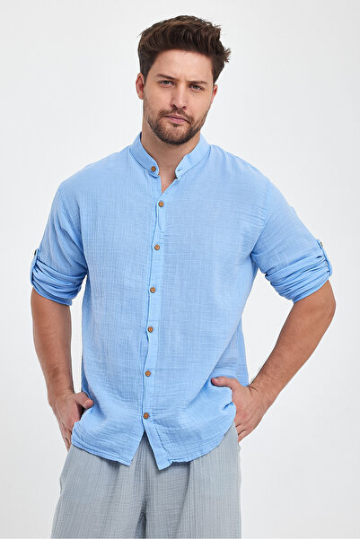 TCT TEKSTİL Ανδρικό πουκάμισο - Ανδρικό πουκάμισο με μακρυμάνικο γιακά μουσελίνας-4050