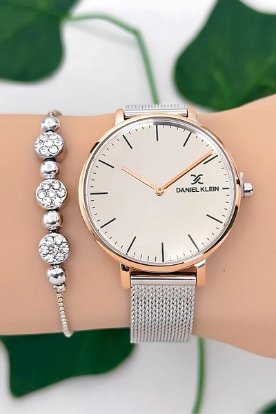 Daniel Klein Steel Cord Women Wrist Watch 3 Atm Water Resistant Silver-Rose Zmdk1189