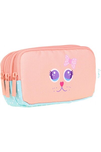 KAUKKO حقيبة أقلام رصاص بنمط قطة ملونة للفتيات - ثلاث أقسام لطيفة