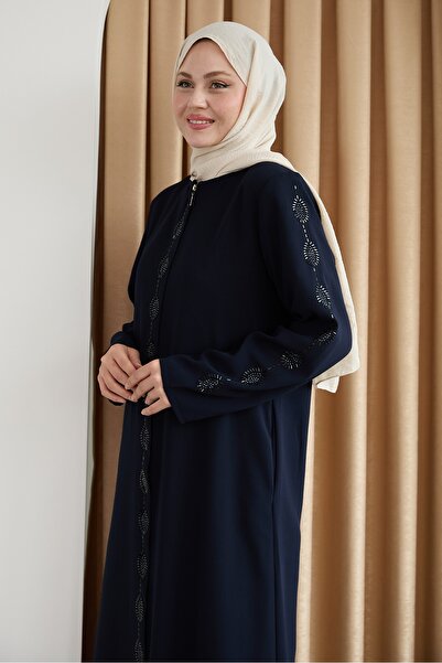 InStyle Damla Stone Patterned Navy Blue Ferace