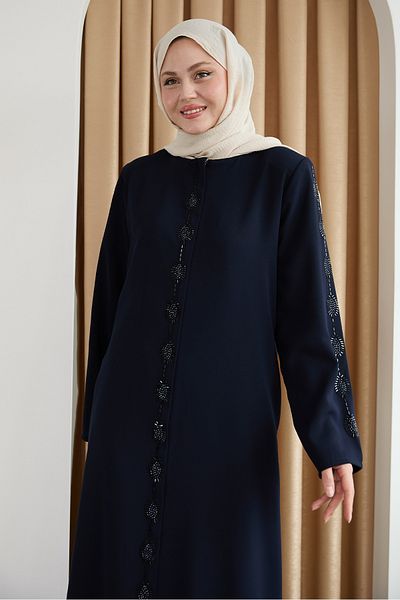 InStyle Damla Stone Patterned Navy Blue Ferace