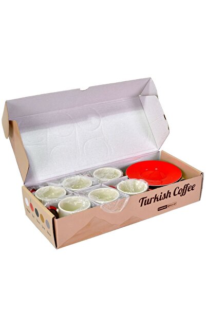Bk Gift Kişiye Özel Logolu Türk Kahvesi Fincan Takımı 6'lı Kırmızı, Firmalara Özel Fincan
