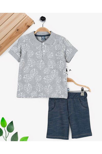 VOY KİDS Boy's Summer Polo Collar T-Shirt and Shorts Set for 2-10 Years