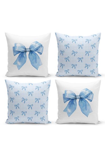 Bertille Home Set de 4 huse de pernă cu imprimeu digital pe două fețe din seria Cherry (cireș cu fundă)
