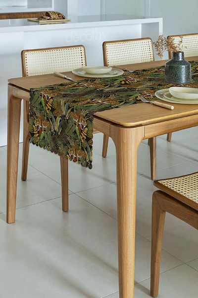 decofav Laser Cut Elegant Runner with Exotic Leopard and Tropical Leaf Design