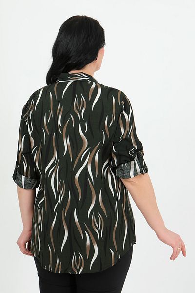 By Alba Collection Women's Khaki Patterned Cotton Viscose Large Size Shirt